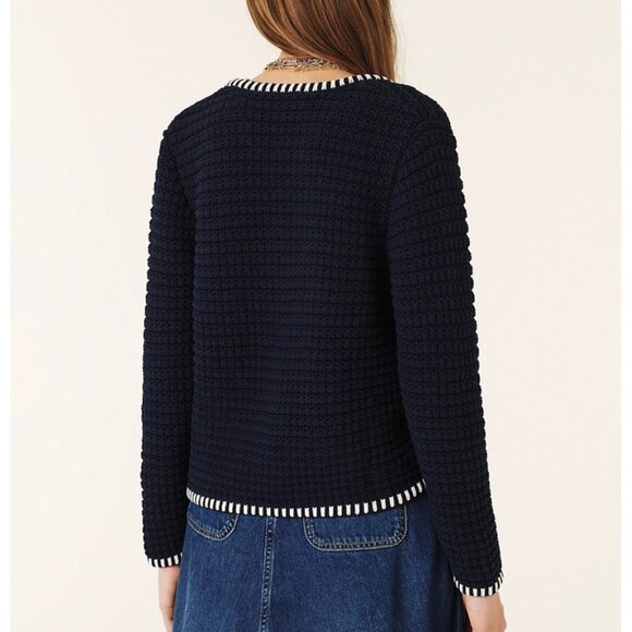 Ba&sh Gaspard Knit Cardigan Navy White French BEST Classic - Picture 4 of 11
